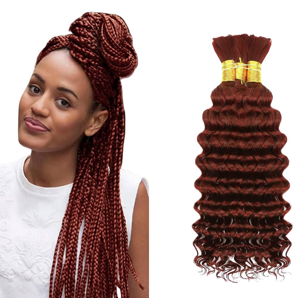 #33 Light Brown Human Hair Braiding Hair For Boho Braids 28 28 28 Inch Brown Deep Wave Bulk Human Hair Unprocessed Brazilian Virgin Hair 3 Bundle 50 Gram Per Bundle No Weft Extensions