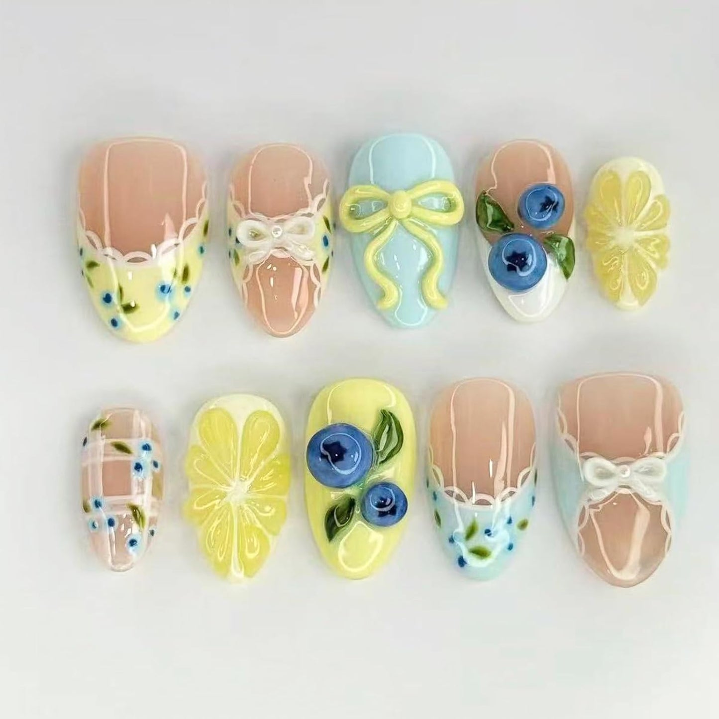 30Pcs Pink Press-On Nails - Almond Medium French Tip with 3D Flower & Gold Bead Design | Glossy Reusable Acrylic for Women