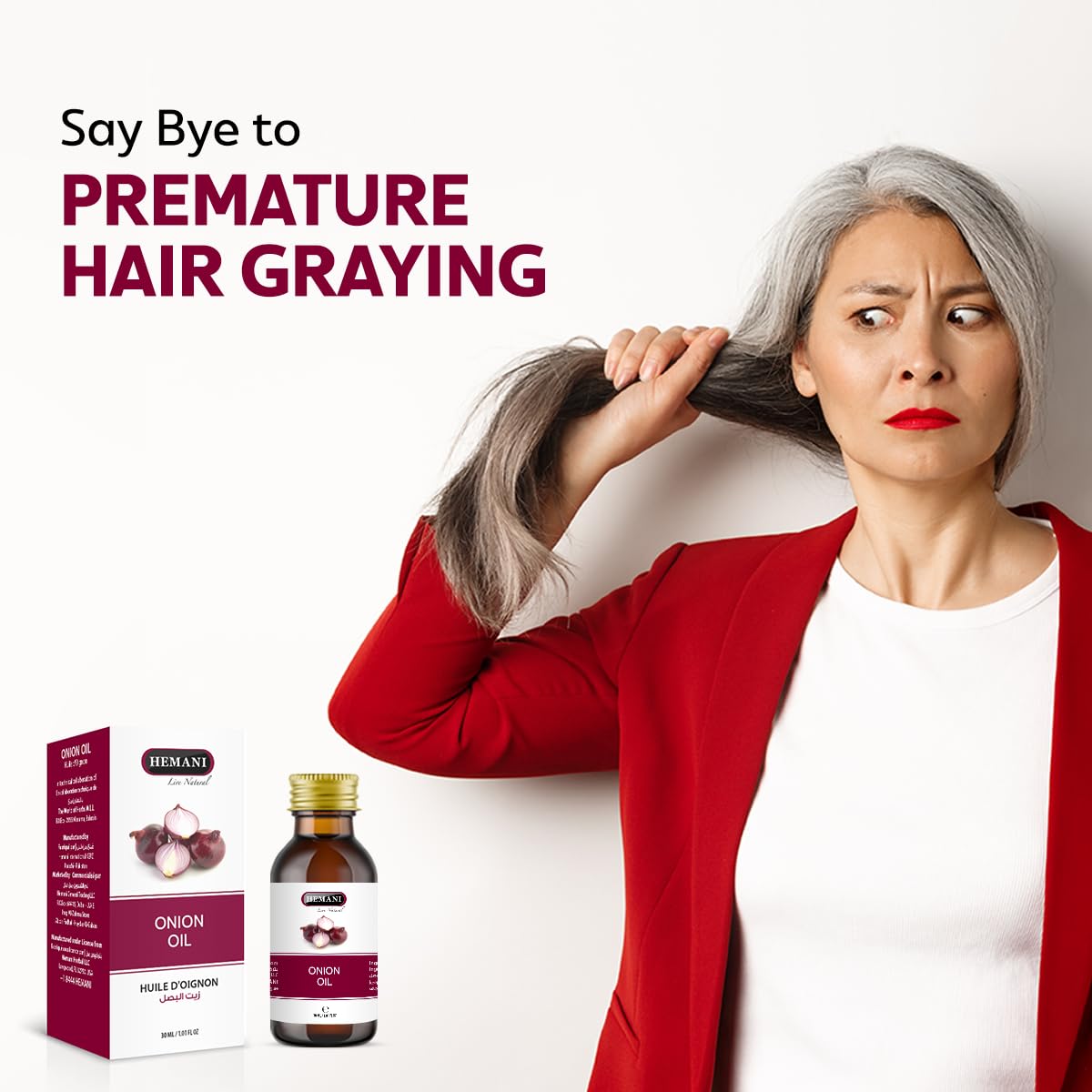 Hemani Onion Hair Oil 30mL, Cold Pressed Red Onion Scalp Treatment with Dropper, Halal, Mineral Oil Free, 1 Fl Oz Bottle