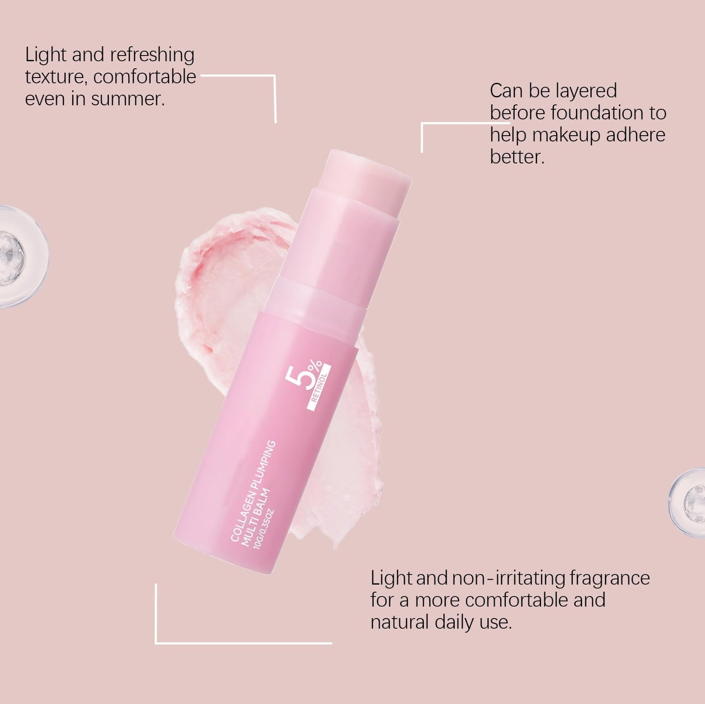 Pink Collagen Volume Multi Balm Stick, Korean Balm Stick for Face with Collagen, Retinol, Caffeine, Volumizing Plumping Hydrating Firming for Face, Eyes, Lips, Neck, 0.35OZ