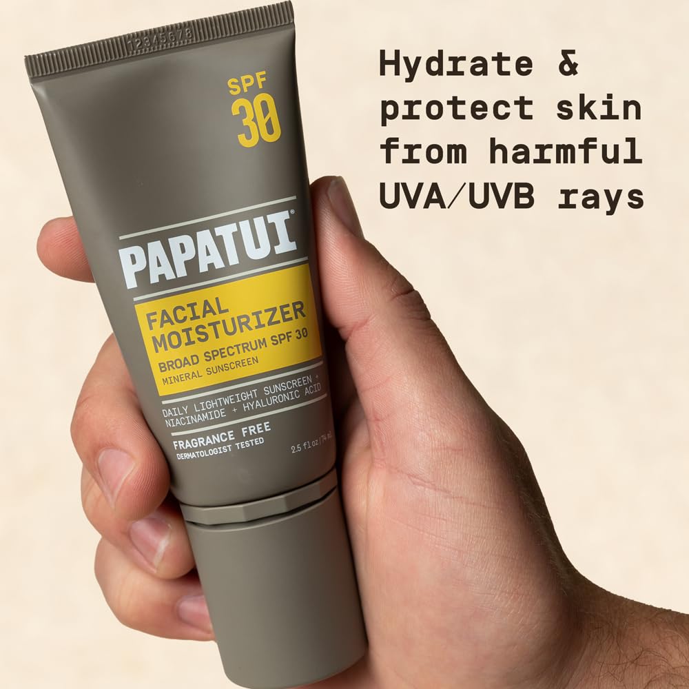 PAPATUI by Dwayne Johnson Hydrating Men's Face Moisturizer with SPF 30 | Unscented | Broad Spectrum Sun Protection | Lightweight Hydration | 2.5 fl oz