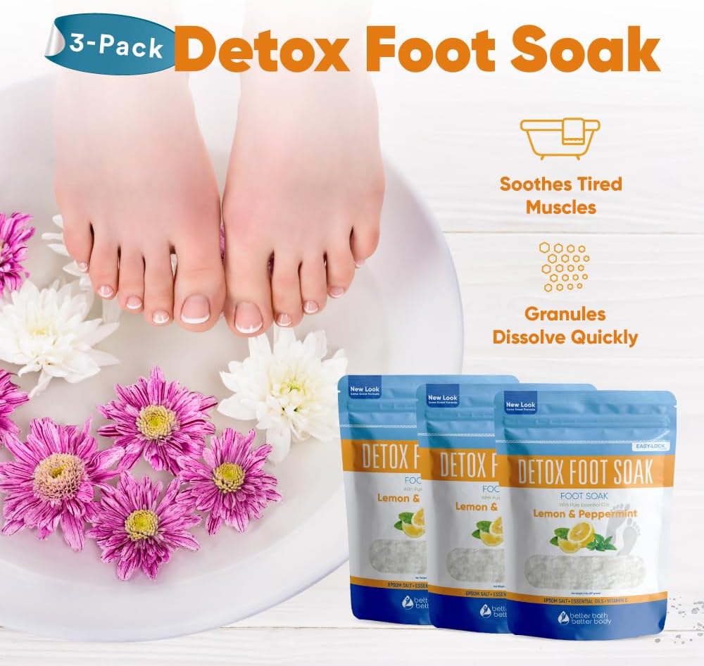 Detox Foot Soak - Epsom Salt Soothing Soaks with Essential Oils | 3 Pack, 6 Lbs Total