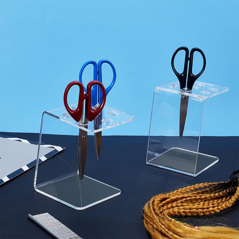 AHANDMAKER 2 Pack Scissor Holder Rack, Acrylic Desktop Organizer Stand for Salon Sewing Barber Shears Organizer Hair Pet Grooming Tools Storage Decoration, Transparent