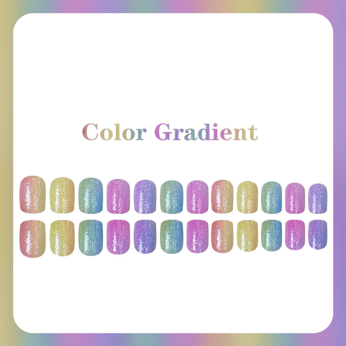 Summer Ombre Press-On Nails | Short Square Acrylic Nail Tips in Rainbow Colors - 24 Pcs Reusable Full Cover Set