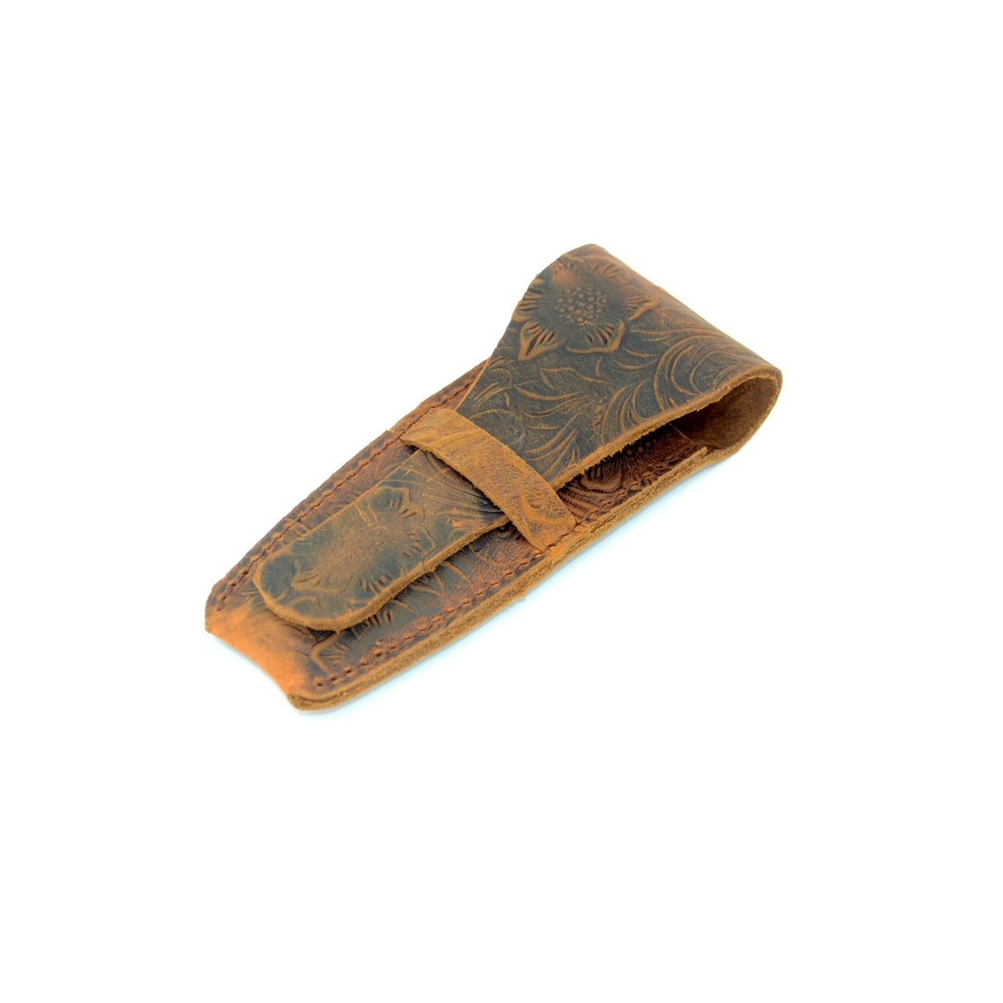 JJNUSA Old Fashioned Sleeve Travel Pouch Leather Safety Razor Case, Double Edge Razor 4.5", Shaving Accessories, Personal Care Essentials, Men's Shaving Razor Flower brown