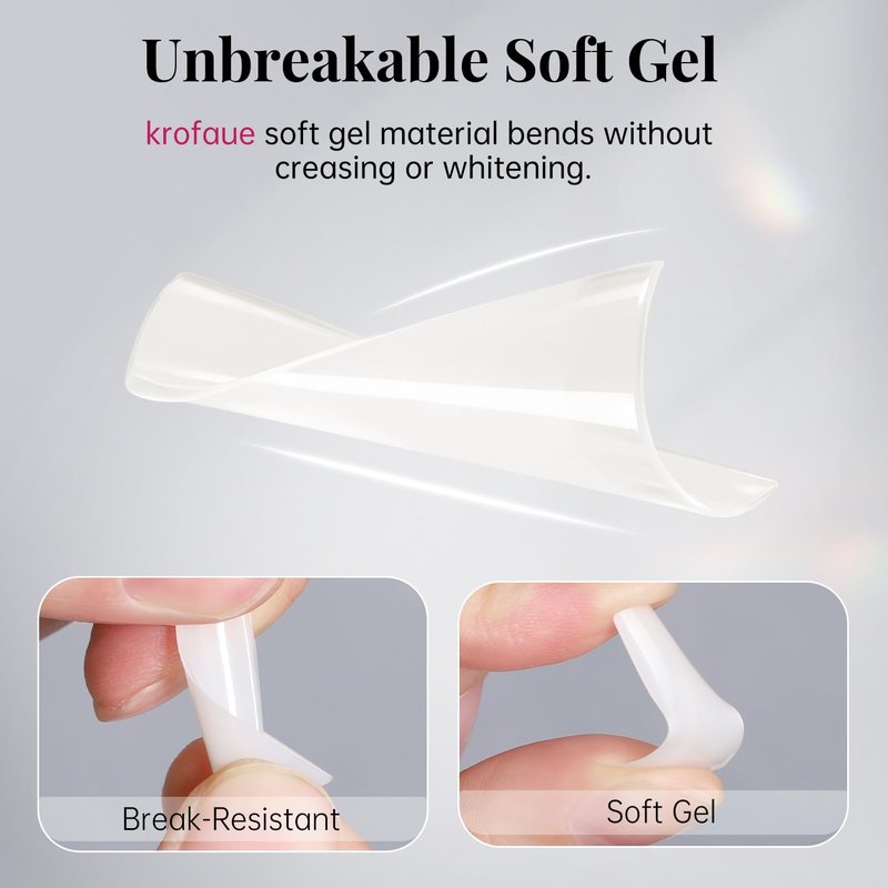 krofaue Natural Acrylic Nail Tips Square - 600PCS Half Cover Coffin False Nails 12 Size with Box for Salon and Home DIY