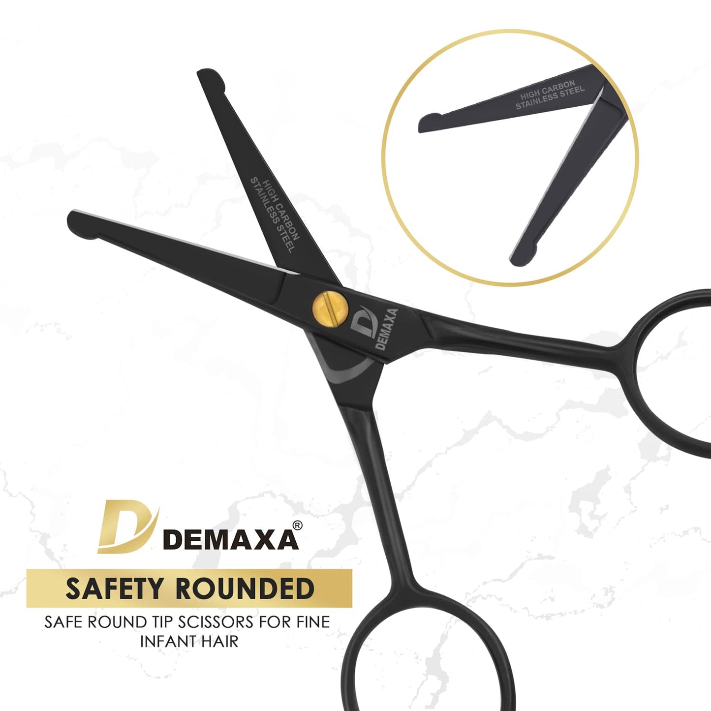 DEMAXA 4.5" Round Tip Safety Mustache Scissors Beard Scissors with 1 Mustache Comb, 1 Beard Comb & Soft Pouch – Best Facial Hair Shears for Beard Mustache Trimming Nose & Ear Hair