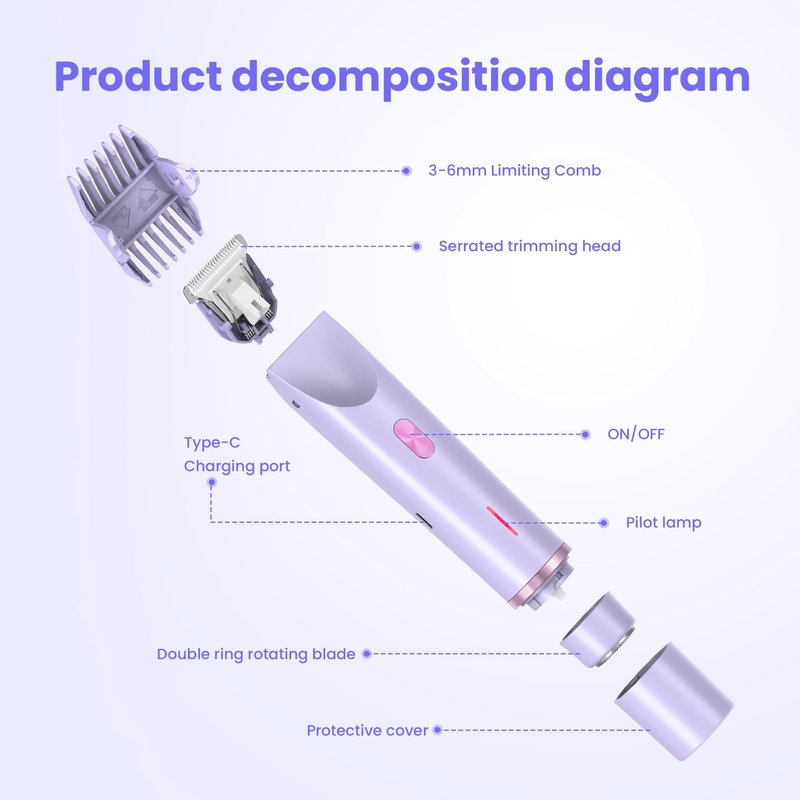 Bikini Trimmer for Women-2 in 1 Dual Head Electric Razors,IPX7 Waterproof Bikini Electric Shaver,Dry & Wet Use Painless Bikini Shaver,Pubic Hair Trimmer for Private Area & Body Hair,Purple