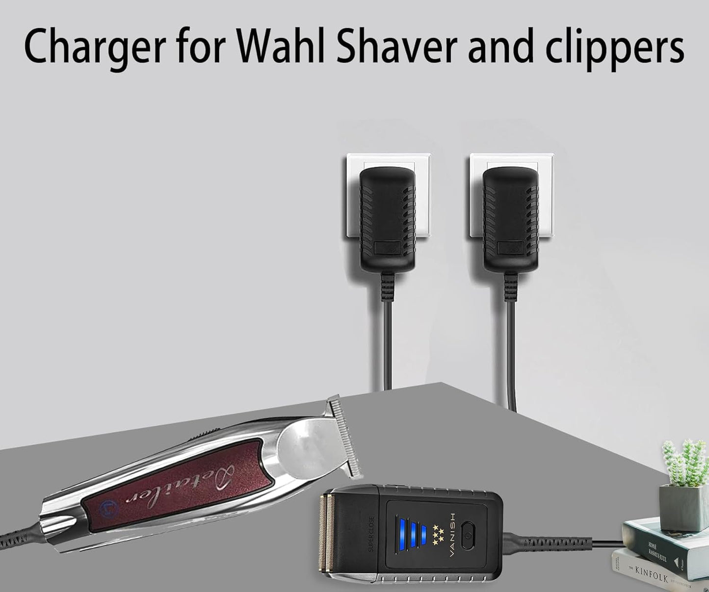 Kaynway 2PCS USB Charger Stand Set for Wahl Magic Clip Senior Sterling-4 Detailer Lithium-Ion Pro Clippers, Replacement Charging Cable for Wahl 8164 Finale & 8173 Vanish Shaver