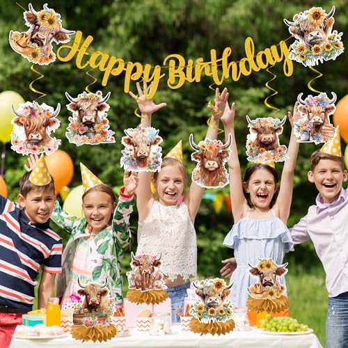 19PCS Highland Cow Birthday Decorations Set - Farm Theme Party Supplies