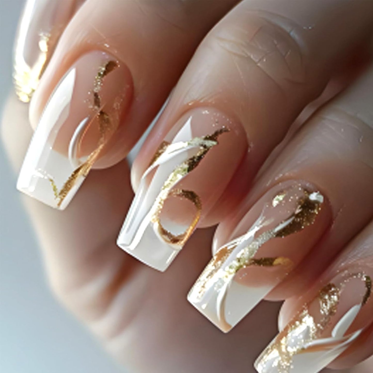 Press On Nails - Medium Square Strawberry Lemon Design | Glossy Acrylic Full Cover, 24 Pcs Reusable