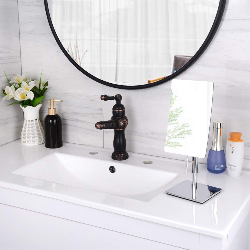 Gecious Table Standing Rectangular Vanity Makeup Mirror with 3X Magnification, Made of 304 Stainless Steel, for Hotel Bathroom Polished Chrome