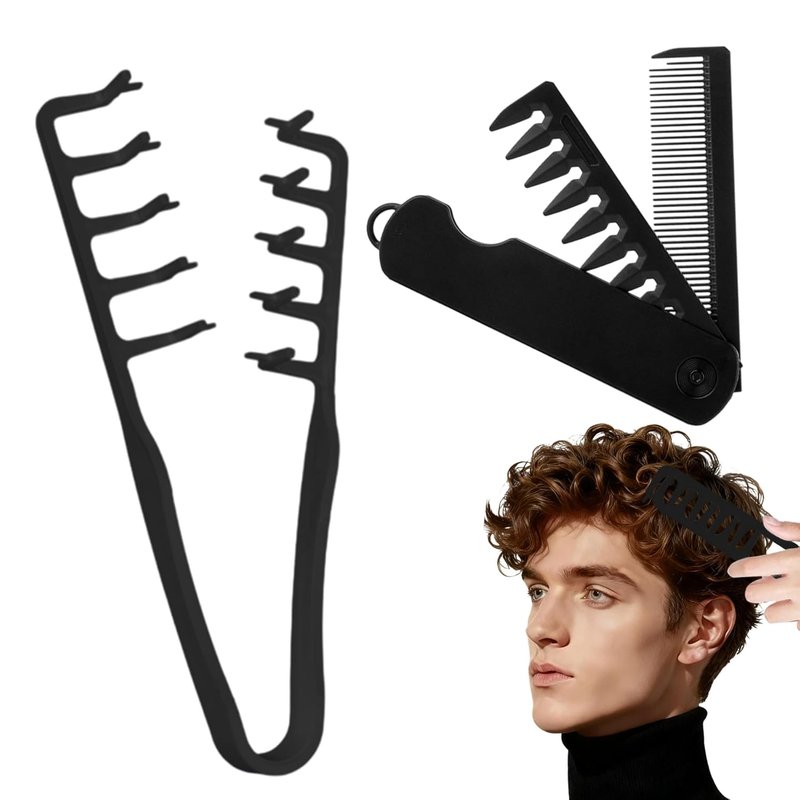 Wide Toothed Hair Comb Set - Dual-Purpose Textured Grip & Folding Design for Travel | Voluminous Styling Accessory