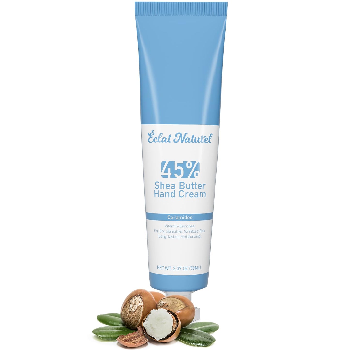 ÉCLAT NATUREL Shea Butter Hand Cream, Made with 45% Shea Butter Moisturizer for Dry Hands, Vitamin E Niacinamide Ceramide Hand Lotion, Radiant Nourish Moisturizing Cream, 2.37 Fl Oz