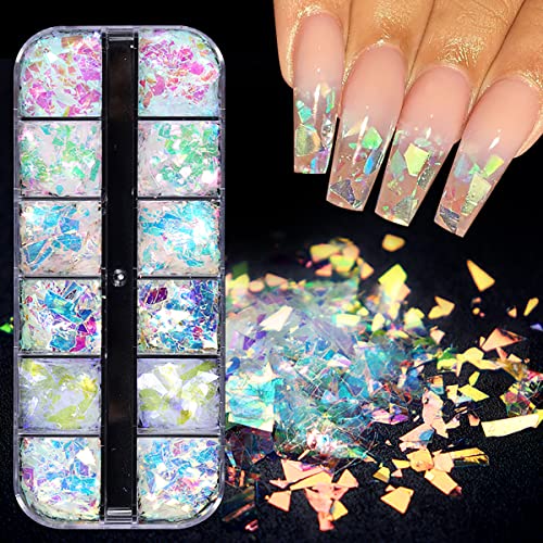 12 Color Iridescent Holographic Nail Glitter Sequins Set