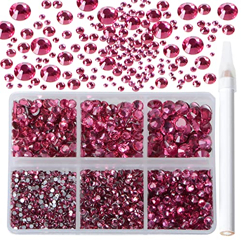 Bymitel 5000pcs Rose Mixed Size Glue-On Glass Rhinestones