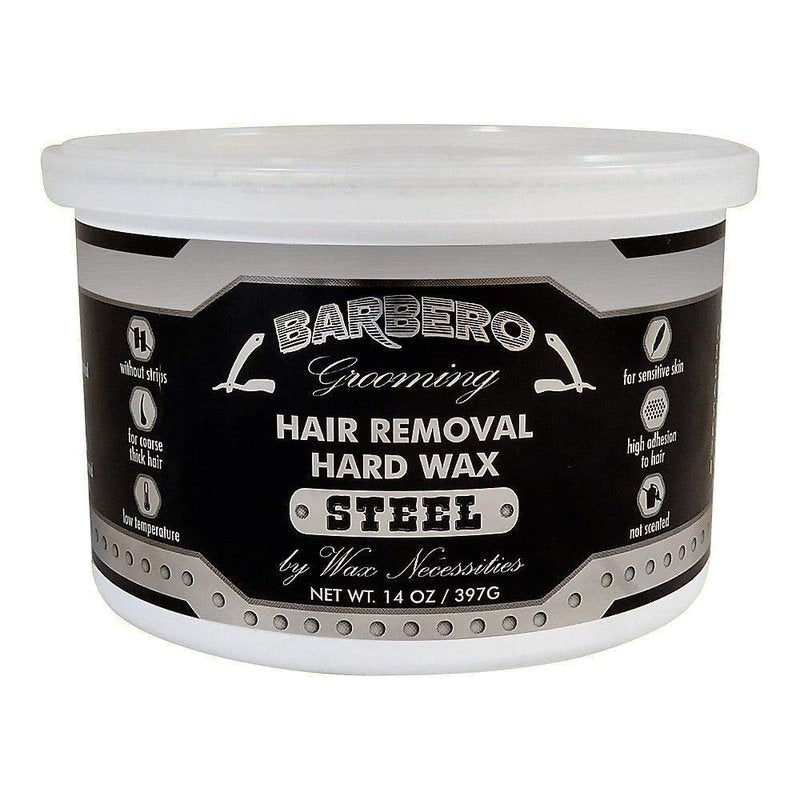 Waxness Barbero Steel Hard Wax in Can 14 oz (400 g) – Stripless Hard Wax for Men’s Grooming, Effective on Coarse Hair, Smooth Application, Professional Use – Made in Italy