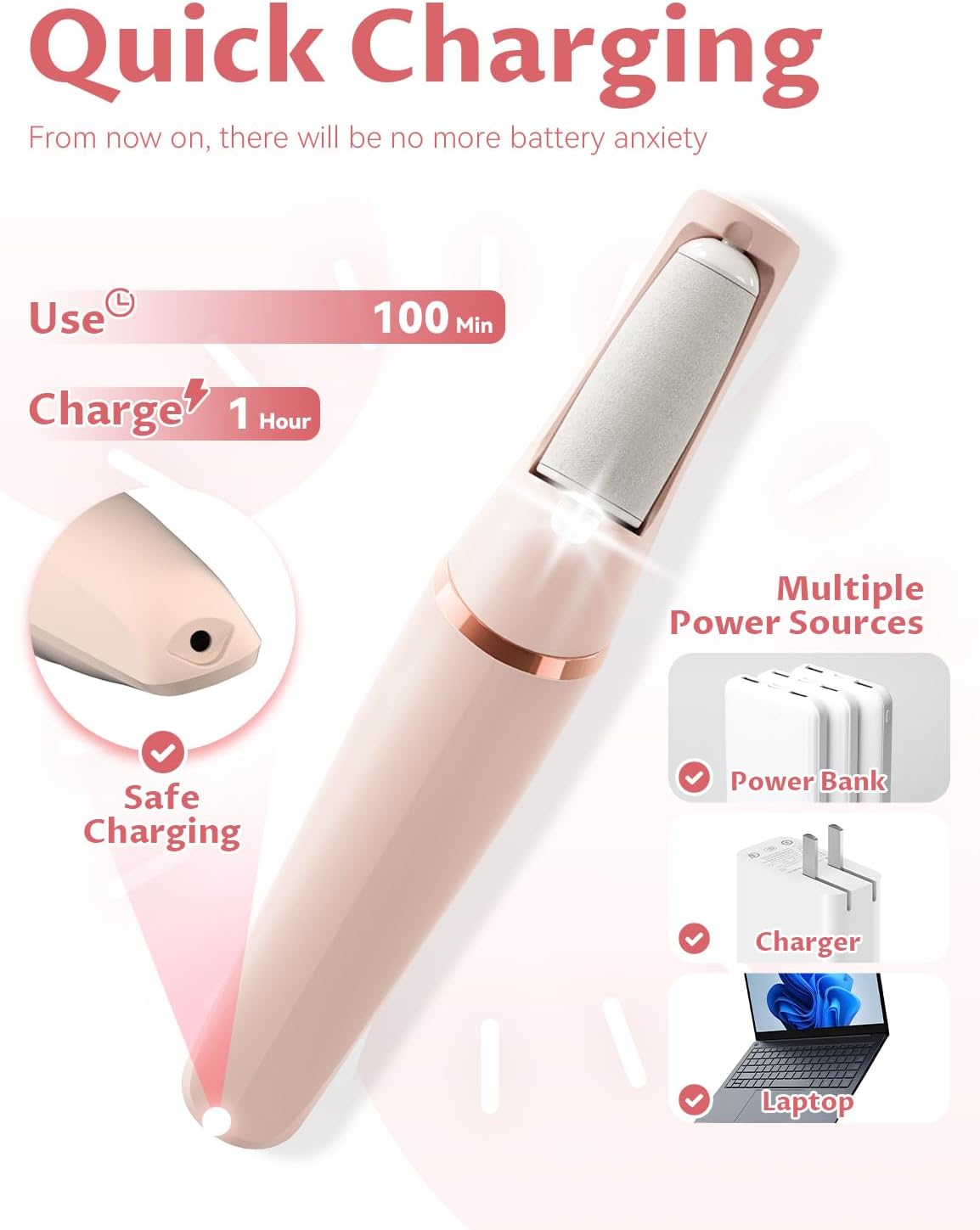 Electric Callus Remover - Upgraded 3rd Generation Foot File with 2 Speeds | Pink for Smooth, Soft Skin