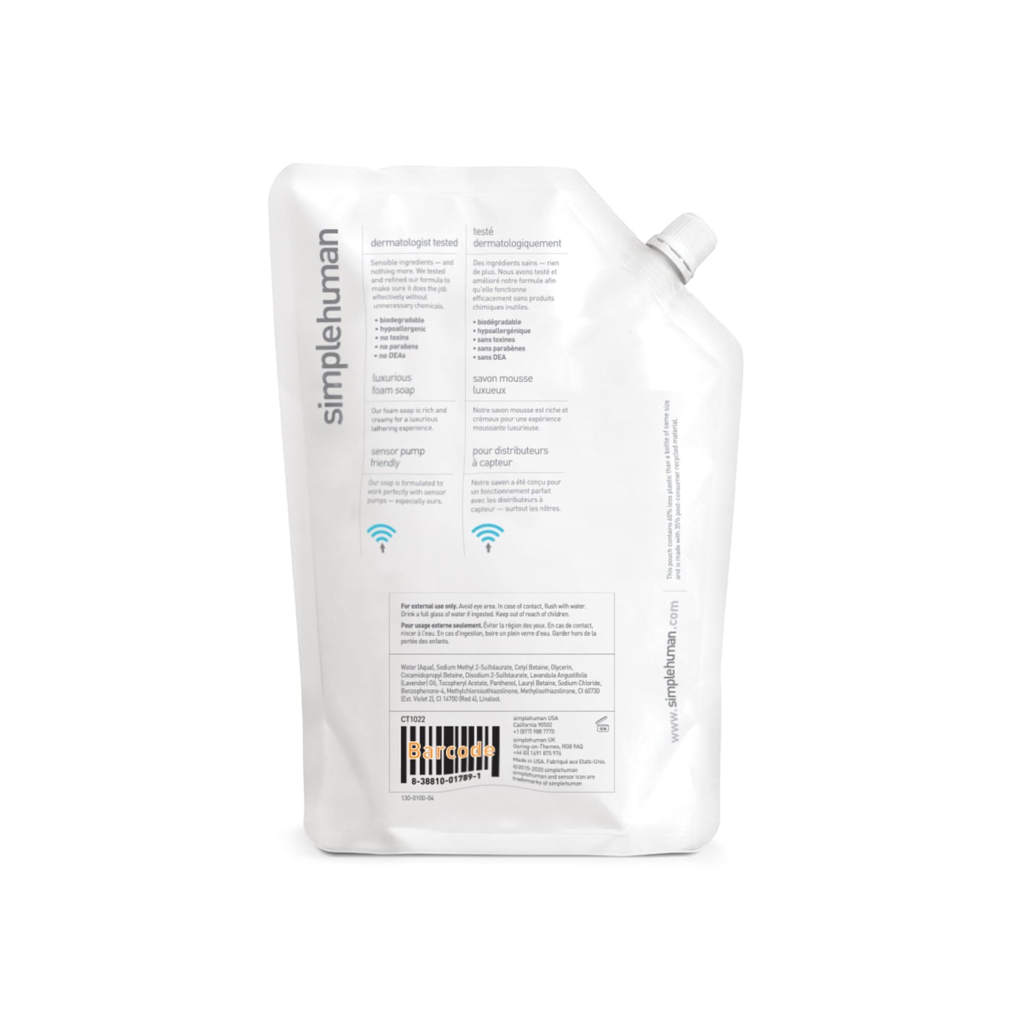 simplehuman Lavender Moisturizing Liquid Hand Soap Refill Pouch, 34 Fl. Oz. (Pack of 6)