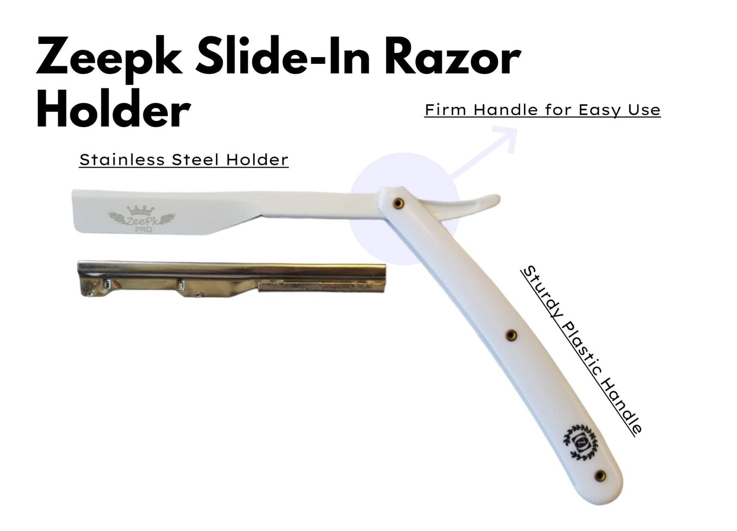Barbero Cuchilla Barber Razor Straight Clean Shav Free Blades Salon Shaving Classic Stainless Steel (White Razor Holder)