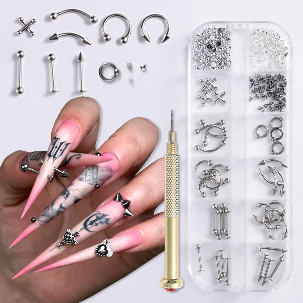 3D Star Nail Art Charms - Gold Metallic Studs & Rhinestones | Mixed Styles for DIY Manicure Supplies