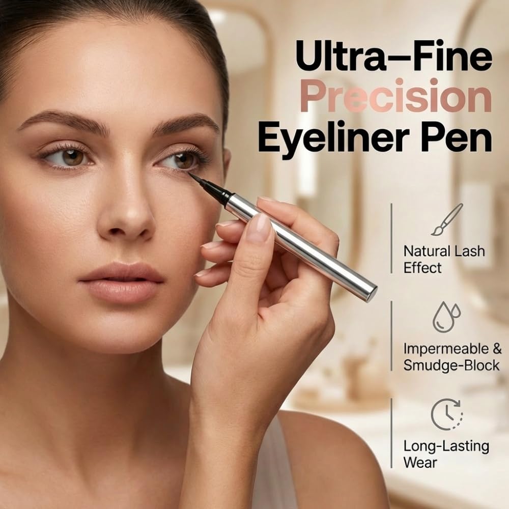 2 Pack Long-Lasting Waterproof Eyeliner for Daily Commute, 2026 New Ultra-Fine Liquid Eyeliner Pen with 0.01mm Brush Tip, Smooth Application, Smudge Proof Eyeliner Black and Brown (Light Brown-2PCS)