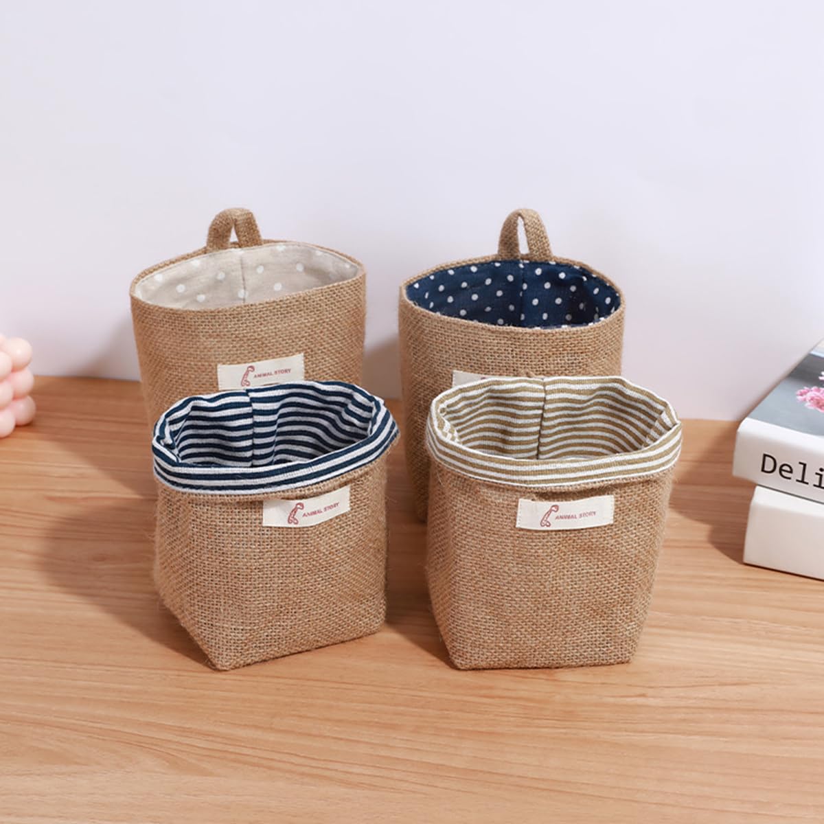Washable Cotton Linen Hanging Organizer Bag for Door Wall Bedside | Washable Storage Pockets | Space Saving Reusable Closet Organizer (Yellow Stripe)