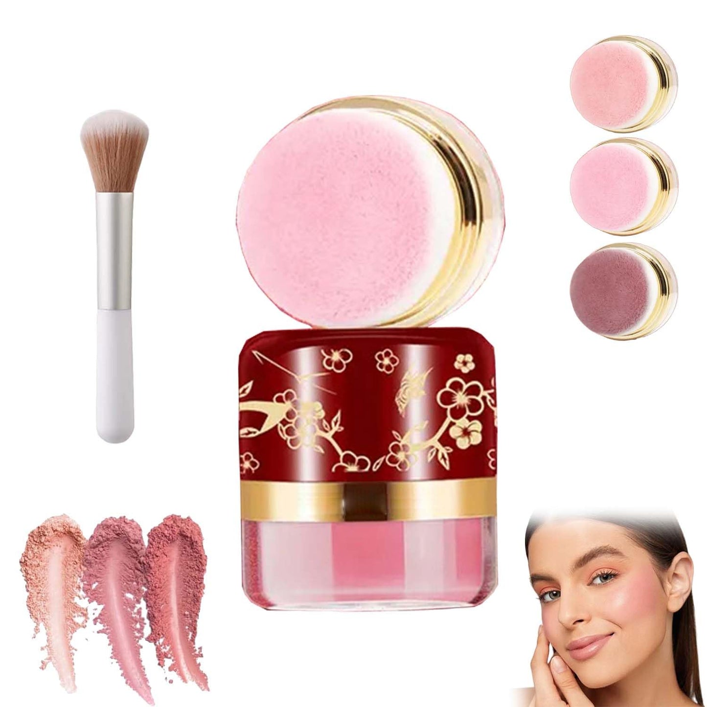 Makeup Set Kit - 3-Piece Soft & Fluffy Loose Face Blushes | Lightweight Pocket Palette with Mirror for All Skin Types