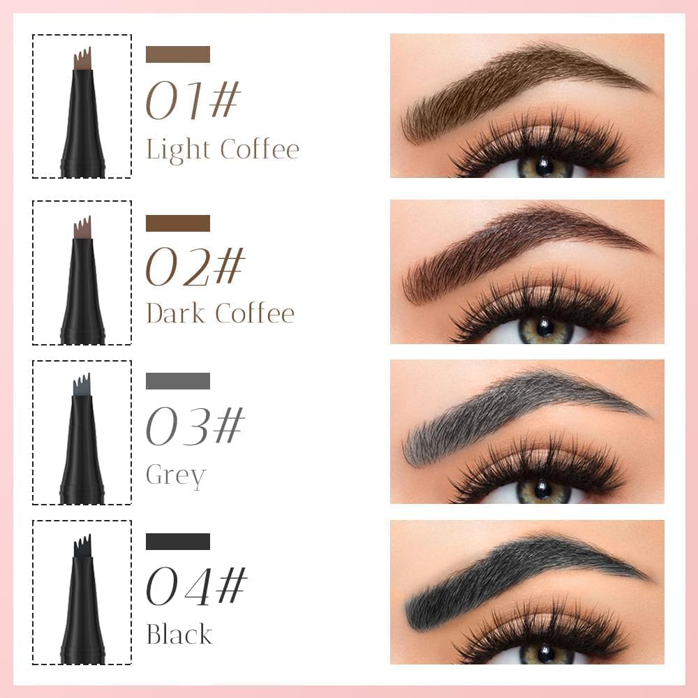 Microblading Eyebrow Pencil - Premium Waterproof Formula | Long-Lasting Dark Brown Eyebrow Pen with 4 Tips