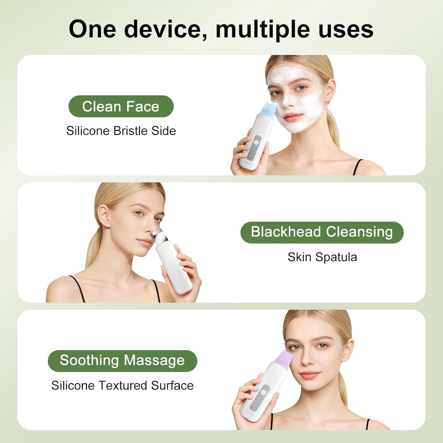 Blackhead Remover Tools - 4 Modes Pore Cleaner with Stainless Steel Blade | Type-C Rechargeable, Silicone Brush, 4 Needles