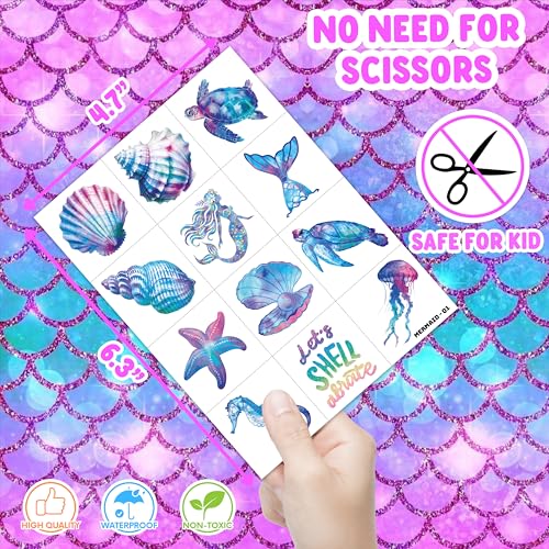 60 PCS Purple Mermaid Temporary Tattoos for Kids' Parties