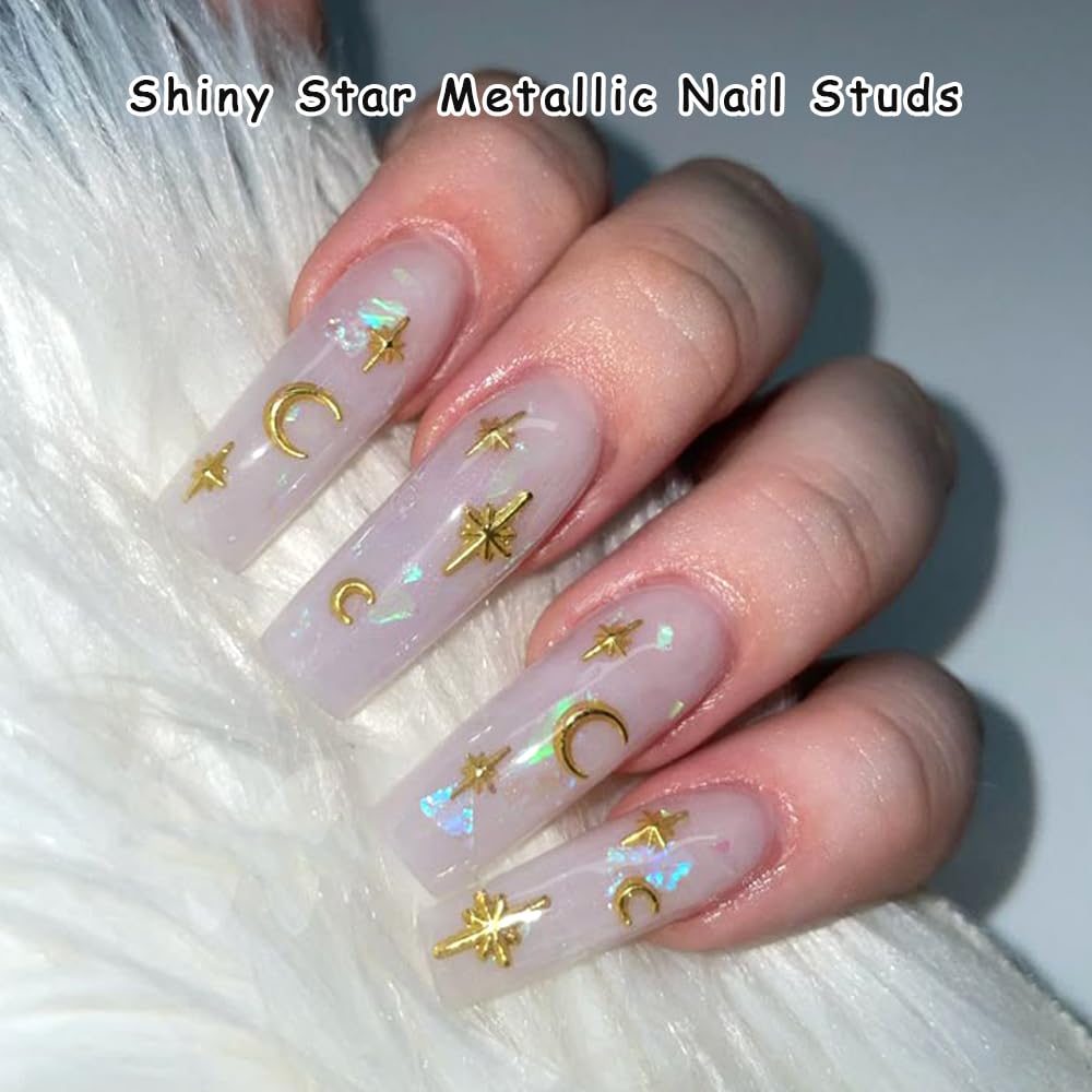 3D Star Metal Nail Art Charms, Mixed Styles Gold Silver Star Alloy Nail Rivets Jewelry Metallic Studs Rhinestones Star Manicure Decorations for Women Girls Nails Supplies DIY Crafts