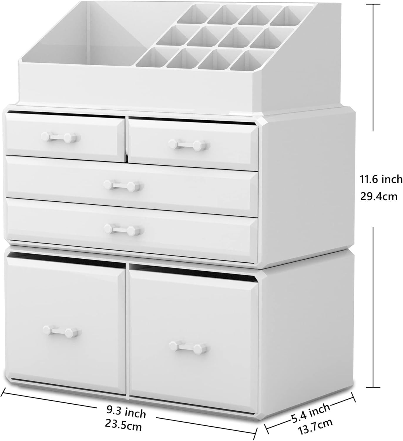 Makeup Organizer - 3-Piece Cosmetic Storage Case with 6 Drawers | White