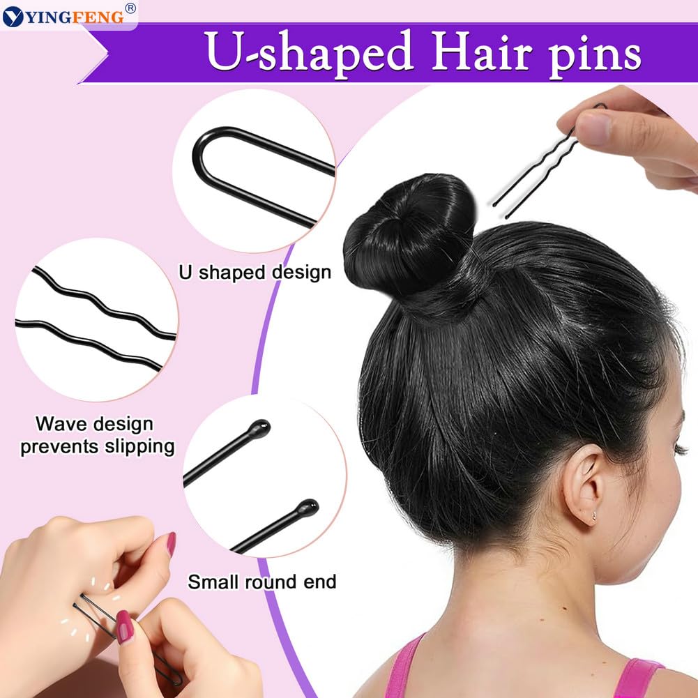 134 Pcs Black Hair Bun Maker Kit - 4 Donuts, 20 Nets, 100 Bobby Pins | Kids & Women Hair Accessories
