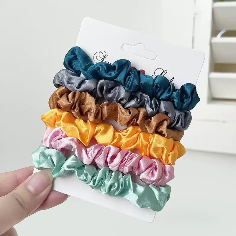 Satin Silk Scrunchies - 8 Pcs Soft Hair Ties for Women | Yellow & Green Hair Accessories