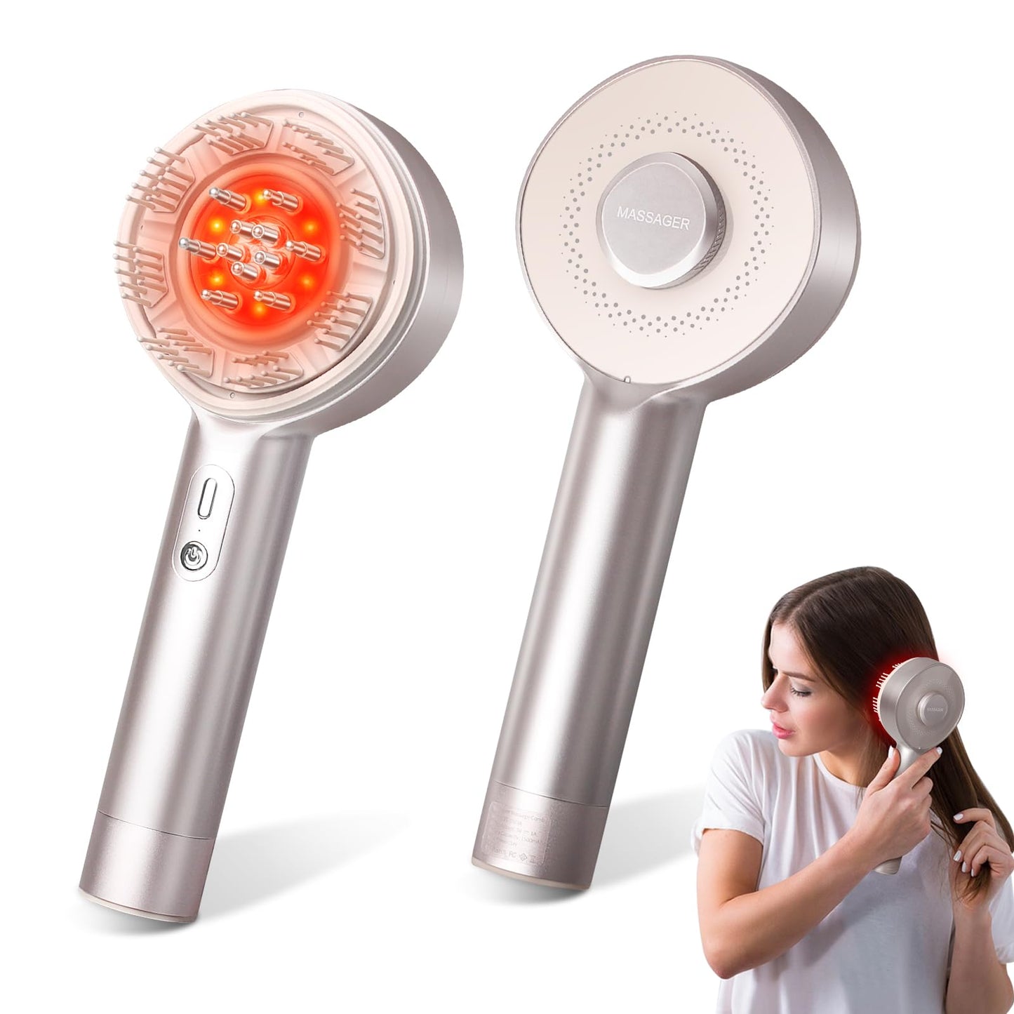 BEKOIUP 4-in-1 Electric Scalp Massager, Cordless Head Massager with Hair Oil Dispenser, IPX7 Waterproof, Portable Scalp Grooming Brush for Home & Travel, White