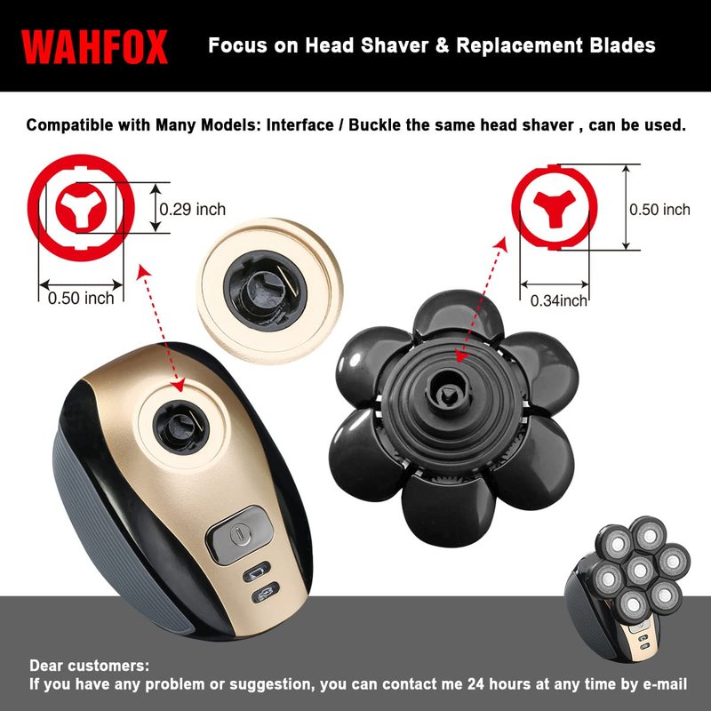 WAHFOX 7D Universal 7 Heads for HeadShaver,and Other Brand Head Shaver Replacement Blades, 7 Heads Beard Cutter Replacement Blade Easy Install Electric Razor Shaver (7D Black)