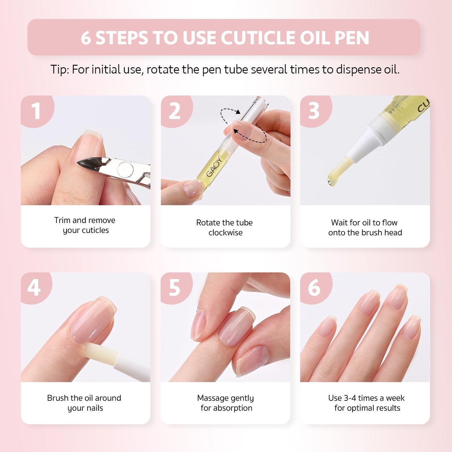 Cuticle Oil Pen Set - 6 Pcs Manicure & Pedicure Accessories with Vitamin E | Nail Growth Treatment & Repair Kit