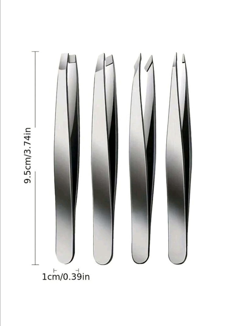 4-Piece Stainless Steel Tweezer Set - Tweezers for Eyebrows, Precision Tweezer Set for Women & Men - Ingrown Hair Tweezer, Long Lash & Eyelash Tweezers, Tweezers for Crafting (Silver)
