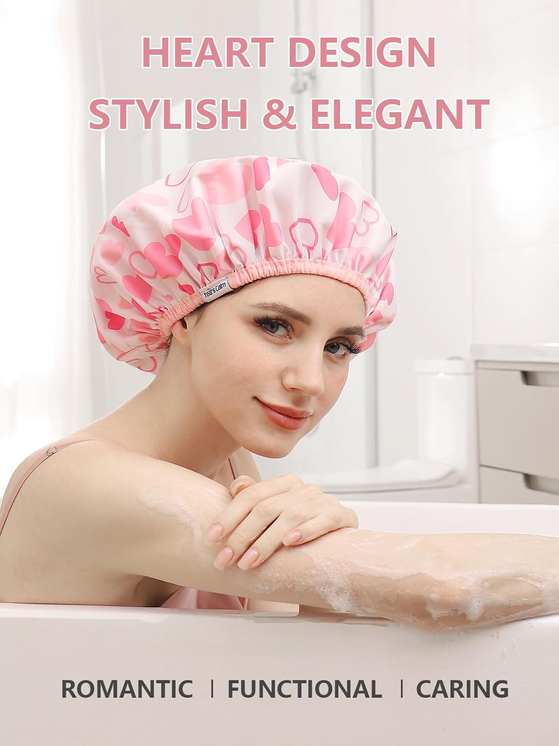 Reusable Waterproof Shower Caps for Women - Double Layer, Reversible Design | Soft Elastic Keeps Hair Dry