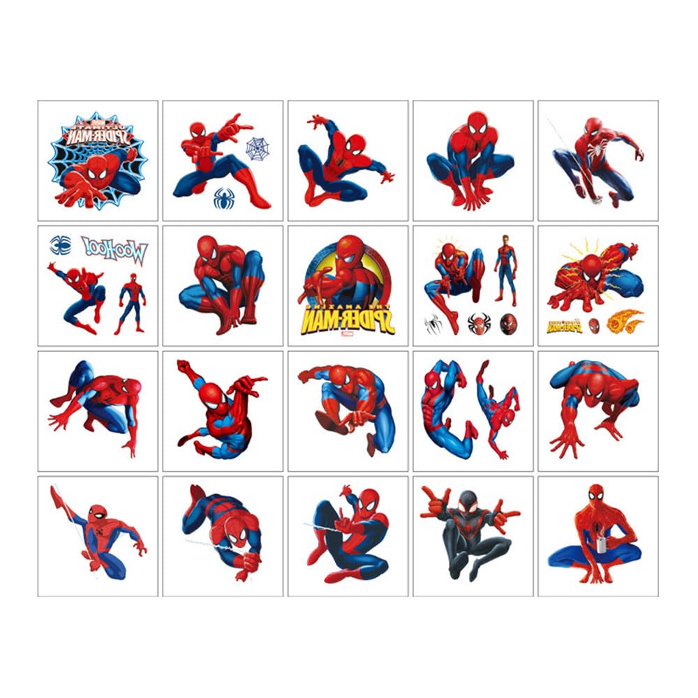 Spiderman Temporary Tattoos - 20 Sheets for Teens | Fun Birthday Party Favors & Cartoon Decor