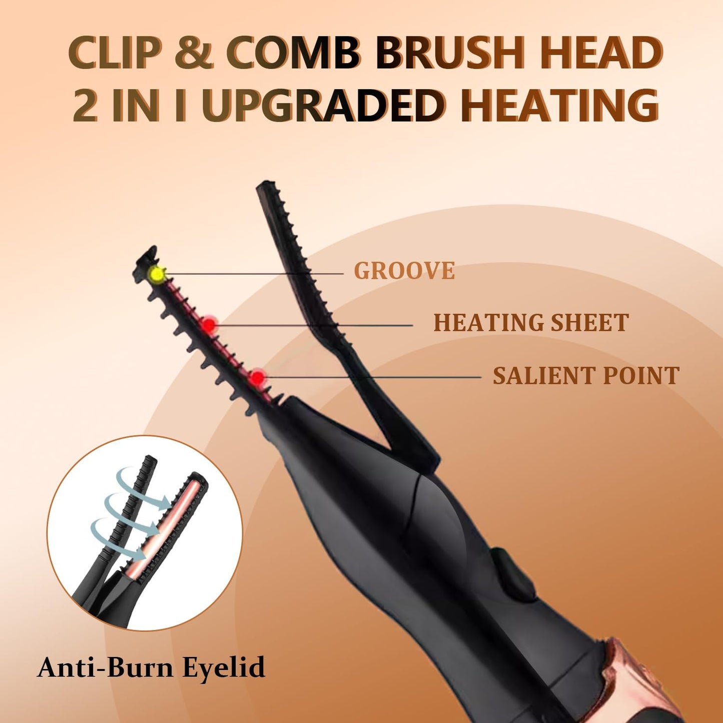 Heated Eyelash Curler - 2-in-1 Clip-Type Design, 3 Temperature Modes, USB Rechargeable Electric Eyelash Curler, Natural Curling 24H Long-Lasting Curl, Gift for Women & Girls, Shiny Black C