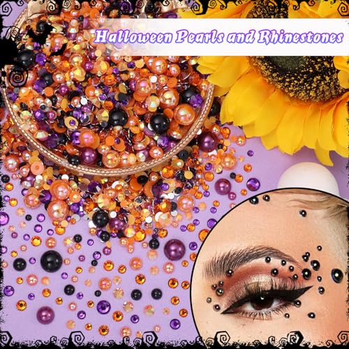 Halloween Pearl and Rhinestone Craft Embellishments - 60g Mix of Colored Pearls & Resin Gems