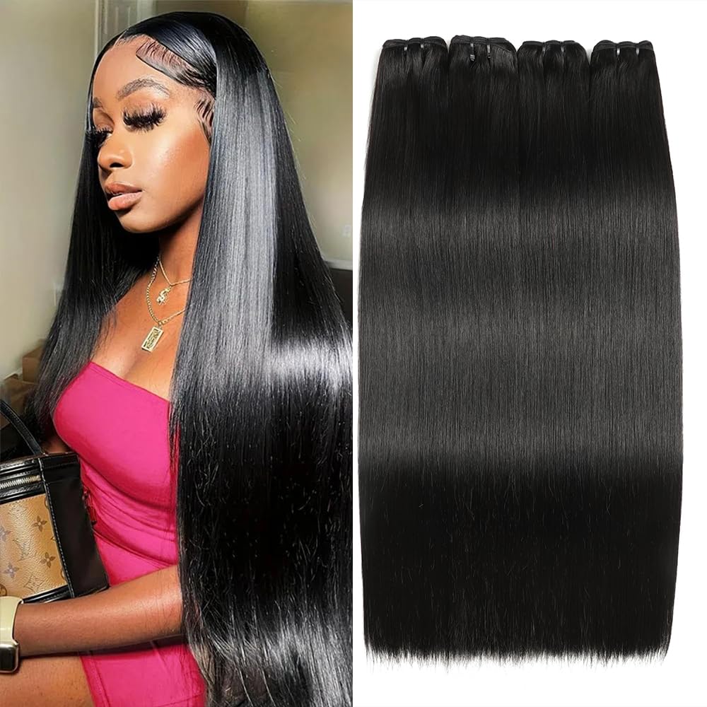 Human Hair Bundles - Straight 14-20 Inch Extensions | No Tangle, No Shedding, Double Weft, Natural Color