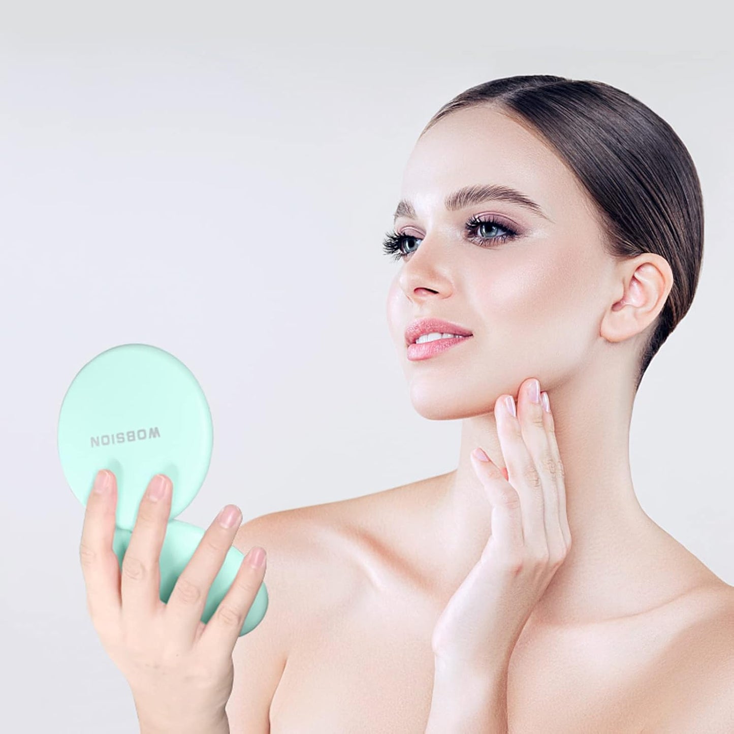 LED Travel Makeup Mirror - 1x/10x Magnification, Compact & Portable | 3.5-Inch, Folding, Handheld, Round, Cyan