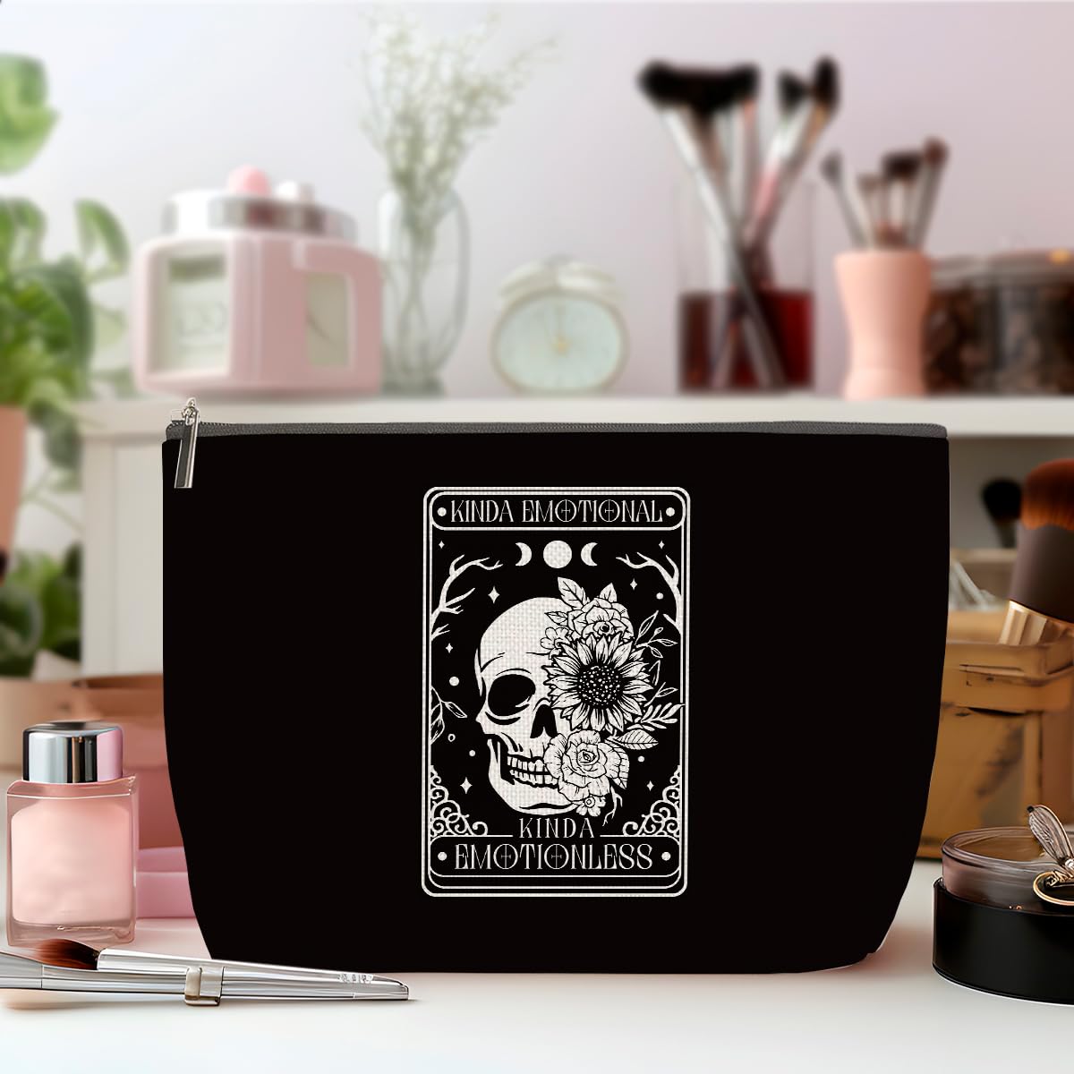 ZHAMEN Goth Gifts Funny Skeleton Skull Makeup Bag Gothic Cosmetic Bag