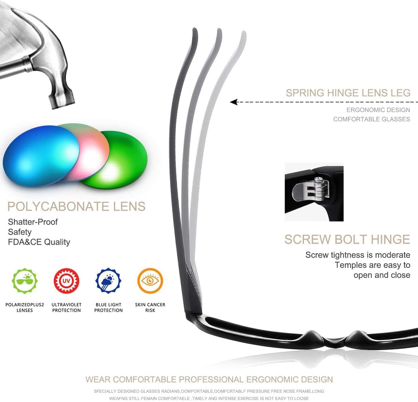 Polarized Sunglasses for Men & Women - Black Retro UV Protection for Driving & Fishing