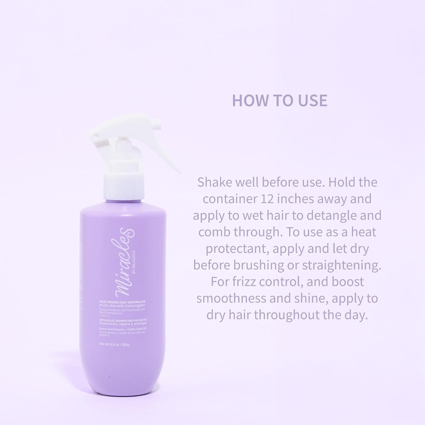 Thermal Hair Protector & Detangler - Multi-Benefit Anti-Frizz Formula | Hydrating, Softening & Strengthening - Protects Up to 230°C