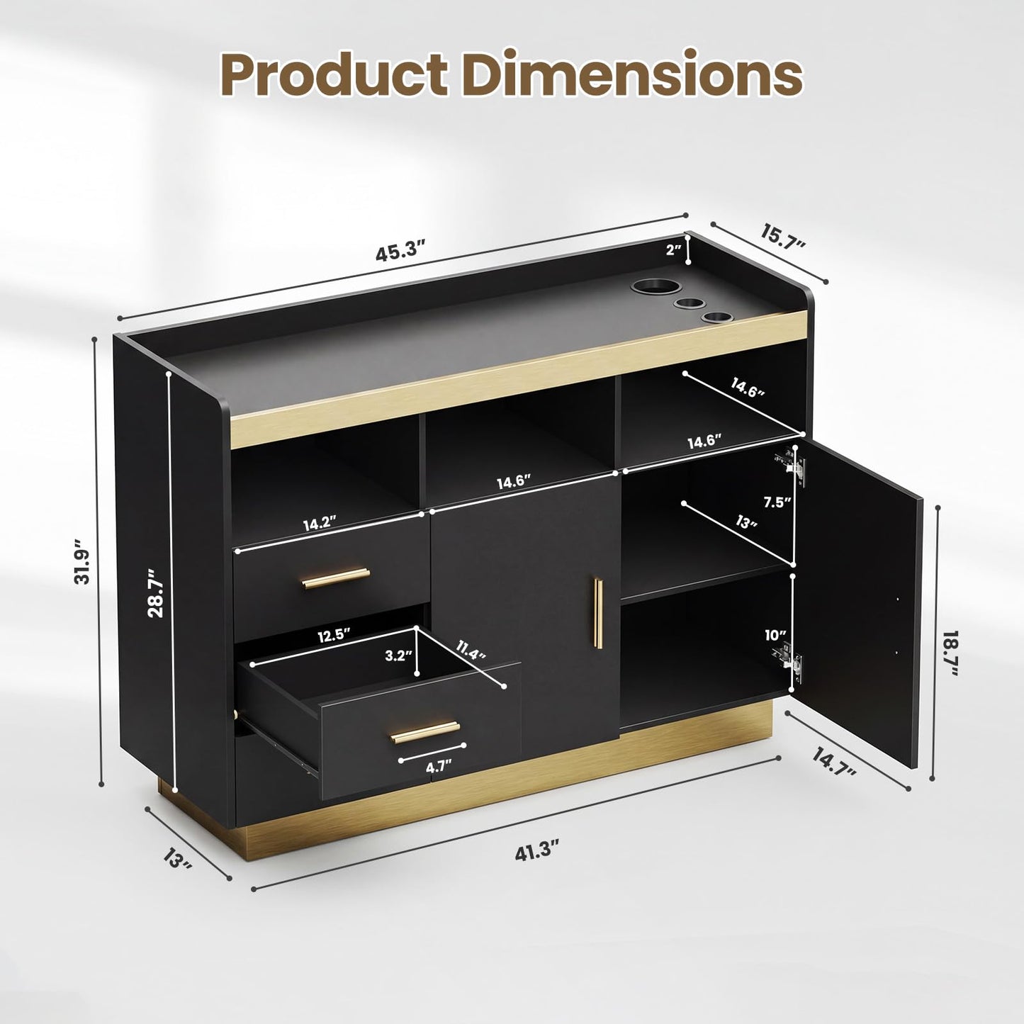 Oakvera Salon Station for Hair Styling, Professional Barber Storage Cabinet with 3 Drawers, 3 Hot Tool Holders and 3 Open Shelves, Freestanding Beauty Salon Spa Storage Furniture