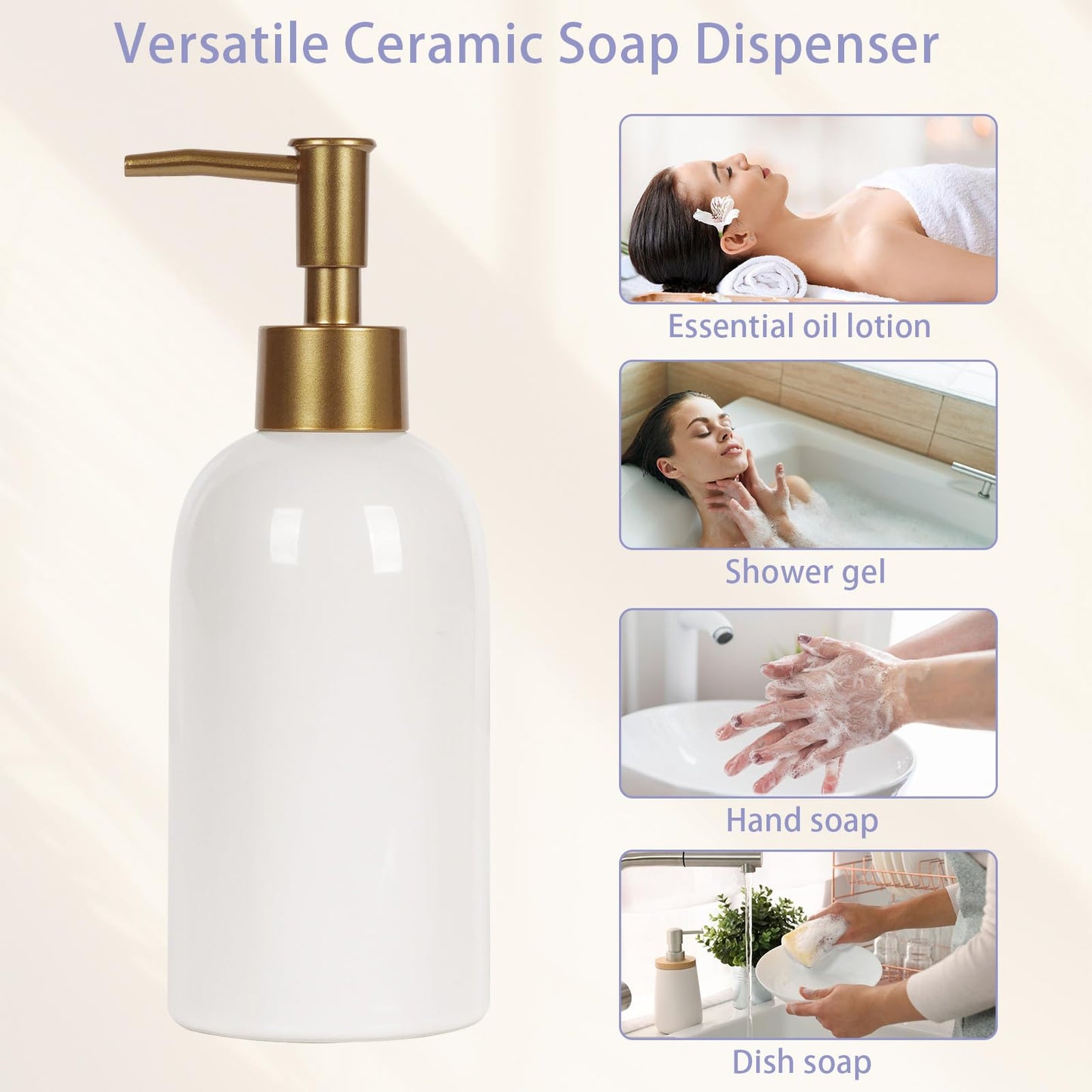 Natheeph 14OZ Ceramic Soap Dispenser Ceramic Soap Pump Dispenser Can Fill Liquid for Bathroom/Kitchen (White)